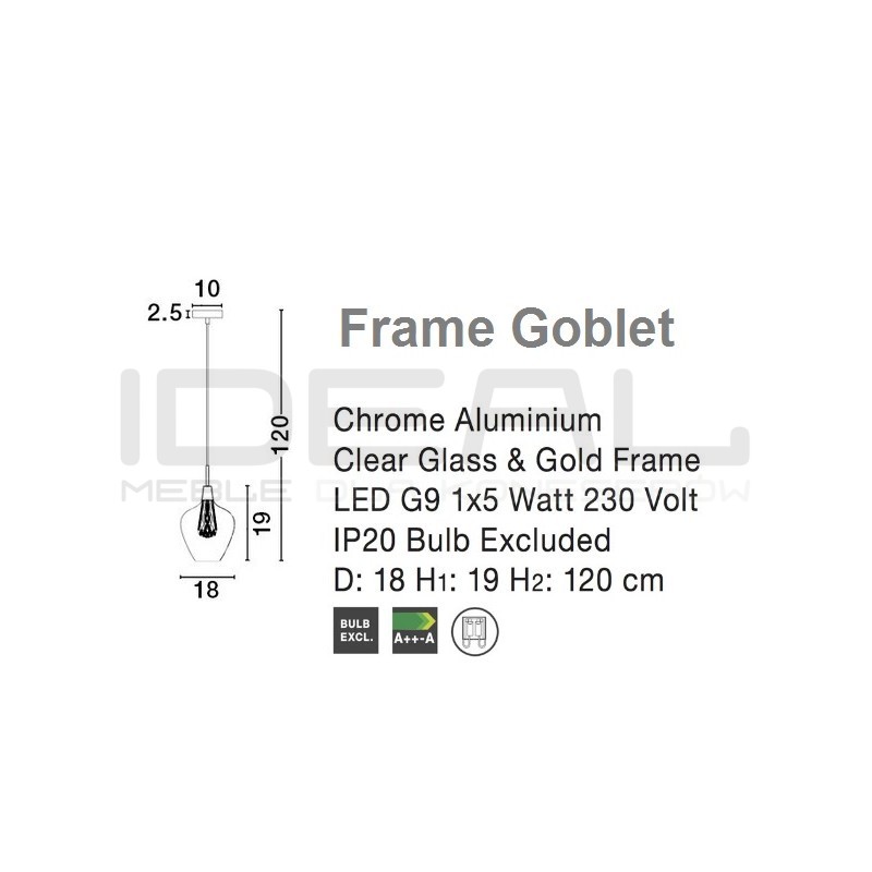 Szklana Lampa Wisząca Frame Goblet przezroczysta złota