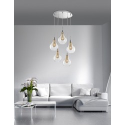 Szklana Lampa Wisząca Frame 5 punktowa przezroczysta złota