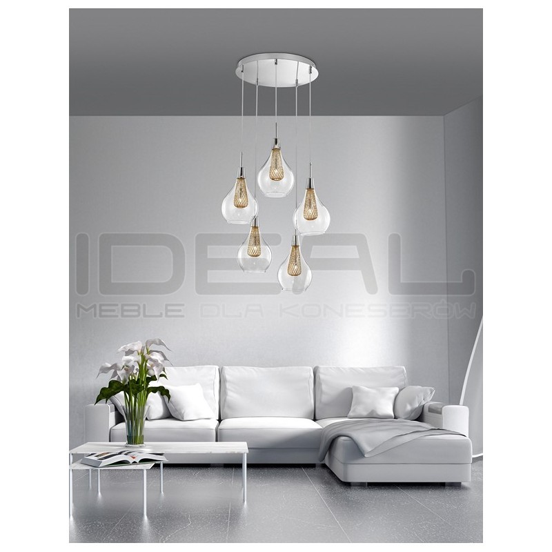 Szklana Lampa Wisząca Frame 5 punktowa przezroczysta złota