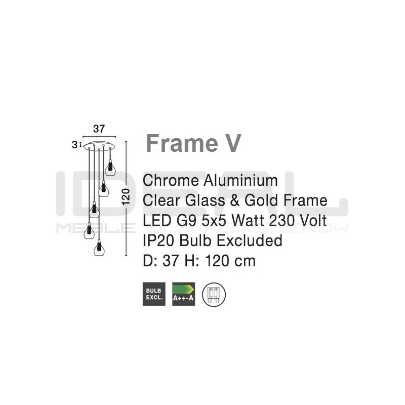 Szklana Lampa Wisząca Frame 5 punktowa przezroczysta złota