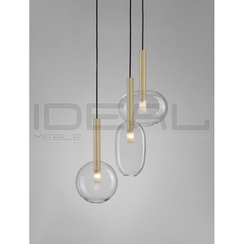 Lampa wisząca Laboratory potrójna bezbarwne szkło złote detale