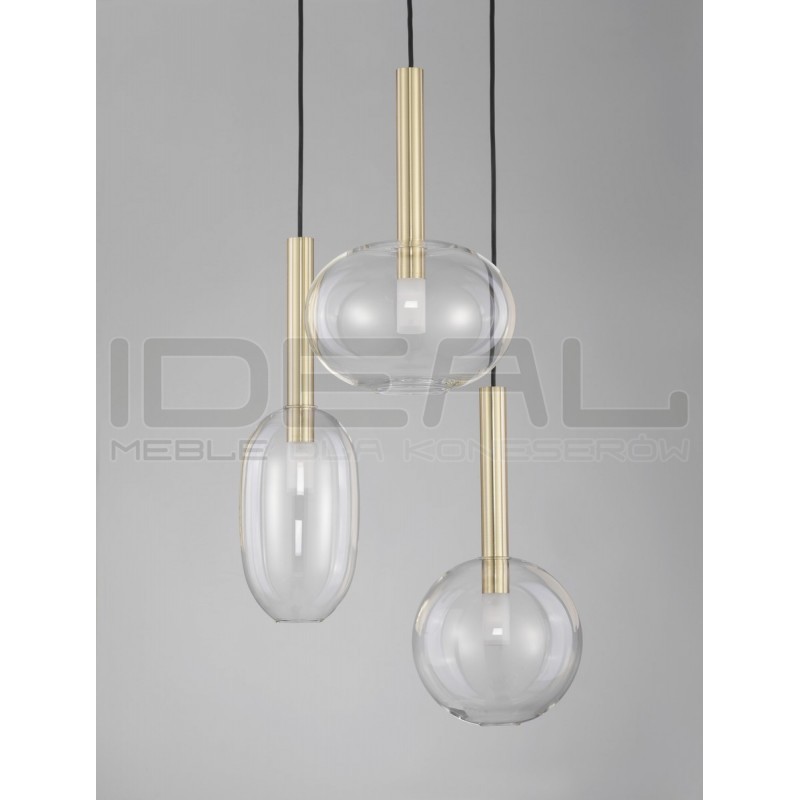 Lampa wisząca Laboratory potrójna bezbarwne szkło złote detale