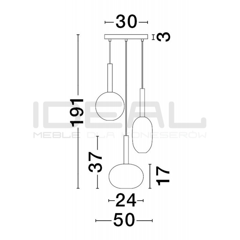 Lampa wisząca Laboratory potrójna bezbarwne szkło złote detale