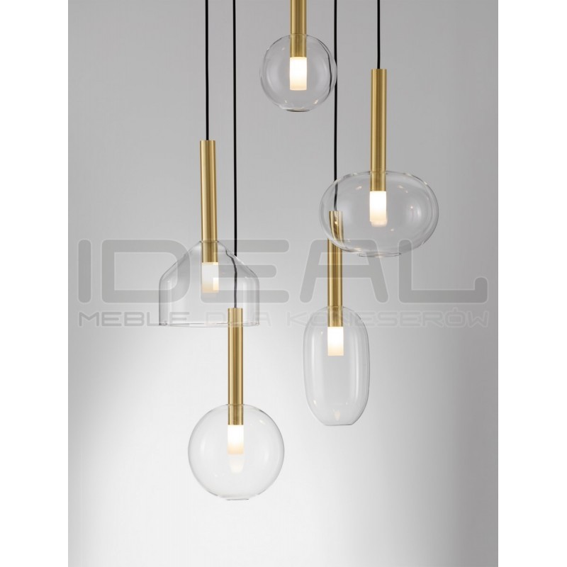 Lampa wisząca Laboratory 5 punktowa bezbarwne szkło złote detale