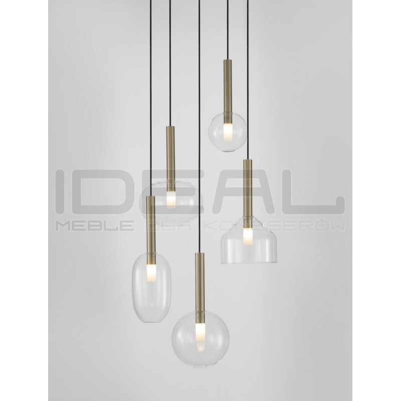 Lampa wisząca Laboratory 5 punktowa bezbarwne szkło złote detale