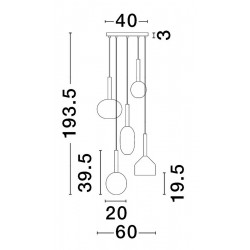 Lampa wisząca Laboratory 5 punktowa bezbarwne szkło złote detale