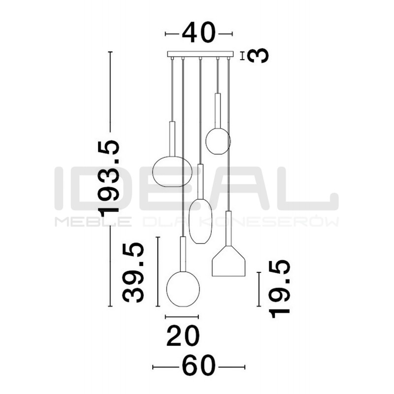 Lampa wisząca Laboratory 5 punktowa bezbarwne szkło złote detale