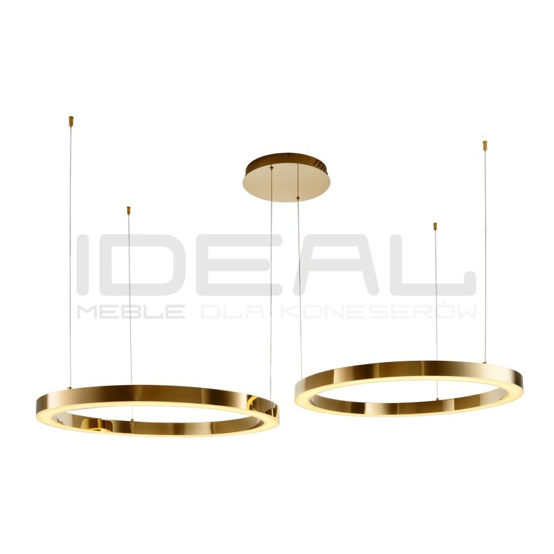 Lampa wisząca glamour Ring Circle podwójna 80+80 LED złota połysk