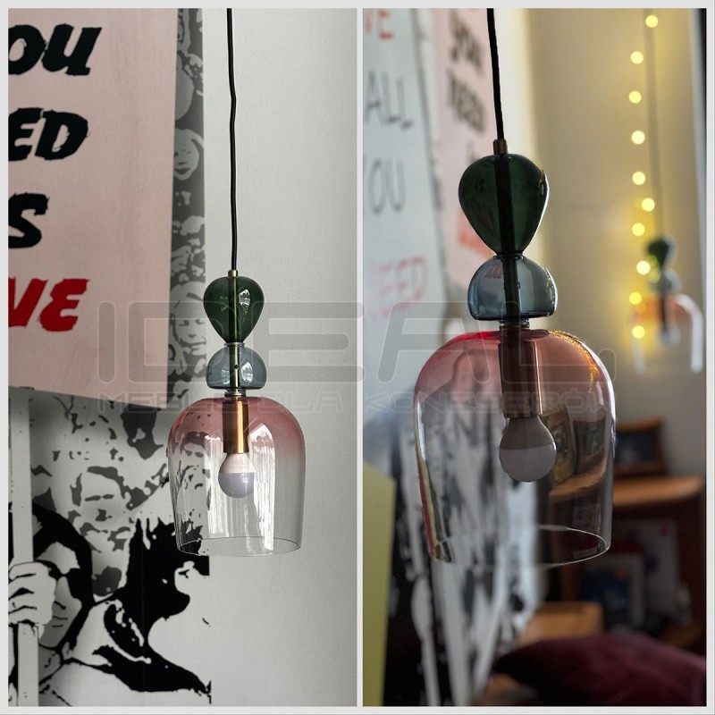 Szklana lampa wisząca Rainbow różowa kolorowe szkło