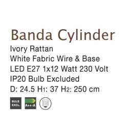 Lampa wisząca boho Banda Cylinder biała rattan