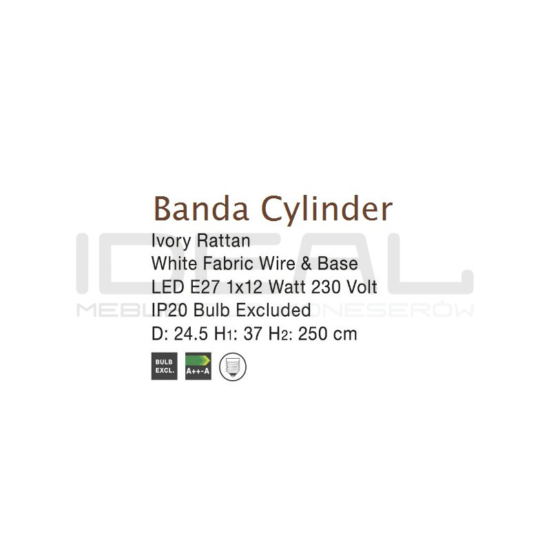 Lampa wisząca boho Banda Cylinder biała rattan