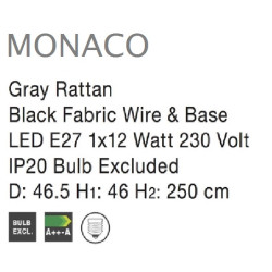 Lampa wisząca Boho Monaco szary rattan