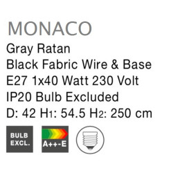 Lampa wisząca Boho Monaco szary rattan fi 42