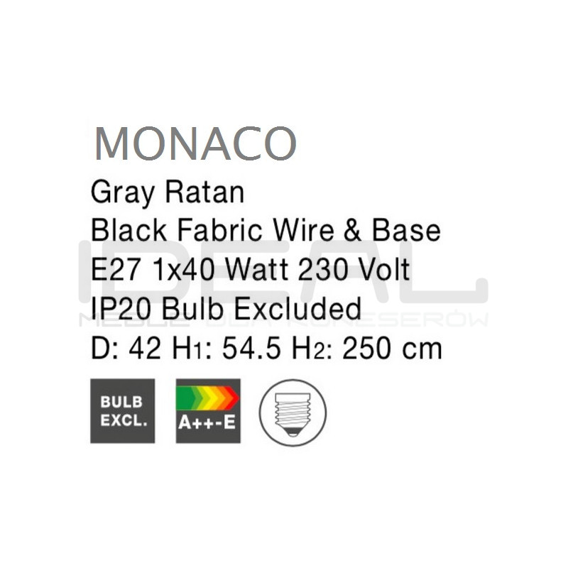 Lampa wisząca Boho Monaco szary rattan fi 42