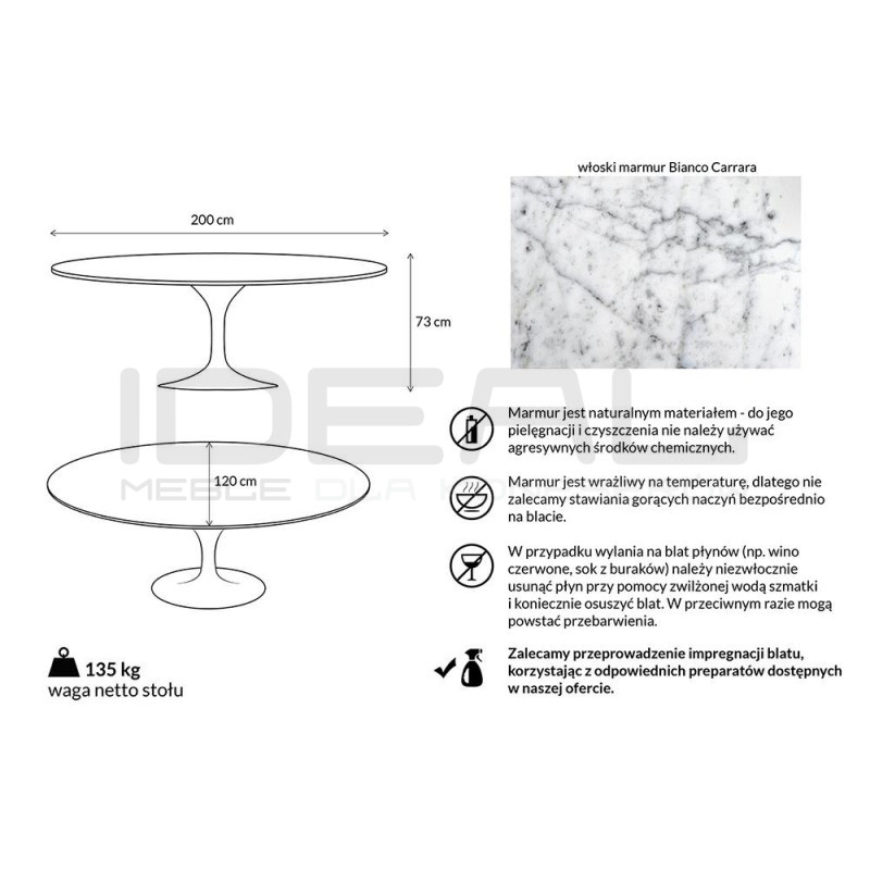 Stół Inspirowany Projektem Tulip Z owalnym Blatem Z Marmuru