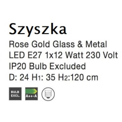 Szklana Lampa wisząca Szyszka 24 różowe złoto