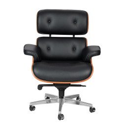 Fotel biurowy Bauhaus Lounge Gubernator Big XL czarny sklejka orzech