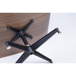 Fotel Lounge HM z podnóżkiem czarny skóra naturalna, sklejka orzech