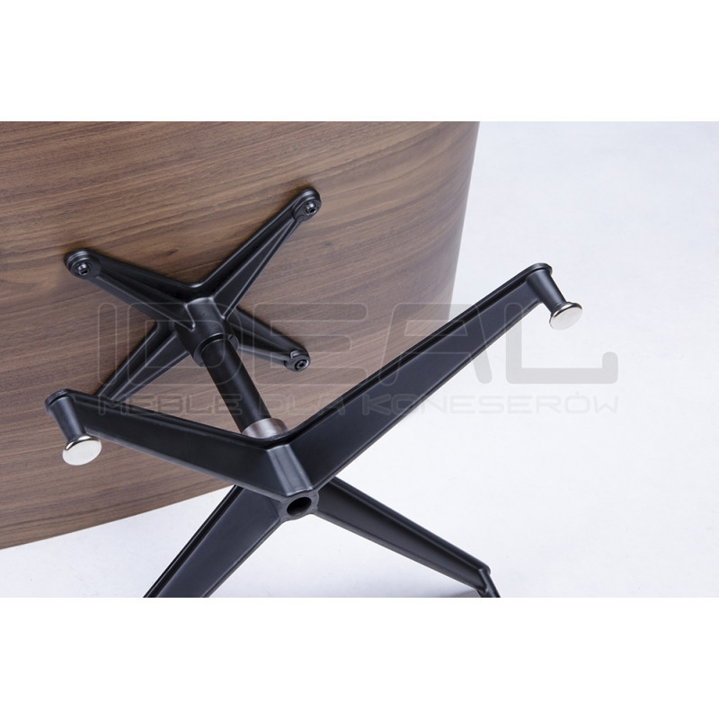 Fotel Lounge HM z podnóżkiem czarny skóra naturalna, sklejka orzech