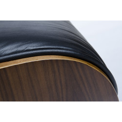 Fotel Lounge z podnóżkiem czarny skóra naturalna, sklejka orzech