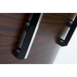 Fotel Lounge z podnóżkiem czarny skóra naturalna, sklejka orzech