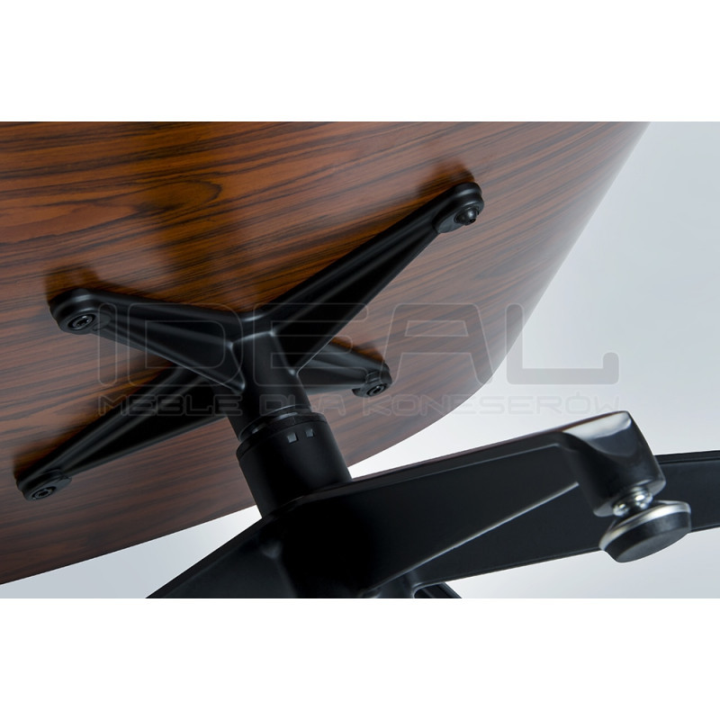 Fotel Lounge z podnóżkiem czarny skóra naturalna, sklejka orzech