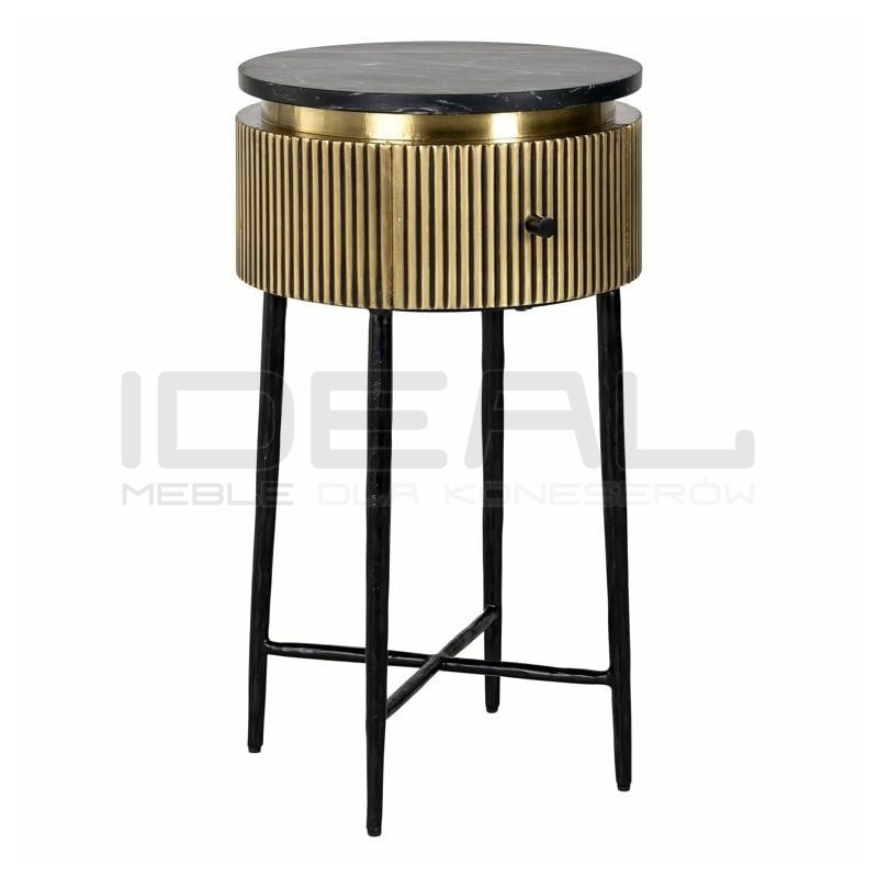 Stolik pomocniczy z szufladą glamour IRONVILLE 40 czarny marmur