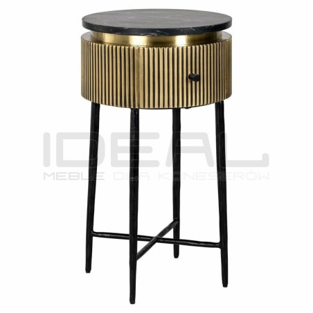 Stolik pomocniczy z szufladą glamour IRONVILLE 40 czarny marmur