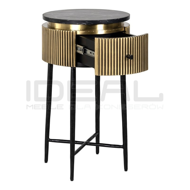 Stolik pomocniczy z szufladą glamour IRONVILLE 40 czarny marmur