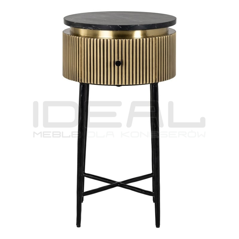 Stolik pomocniczy z szufladą glamour IRONVILLE 40 czarny marmur