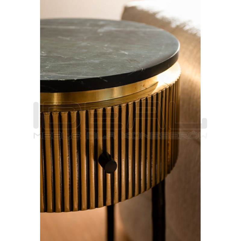 Stolik pomocniczy z szufladą glamour IRONVILLE 40 czarny marmur