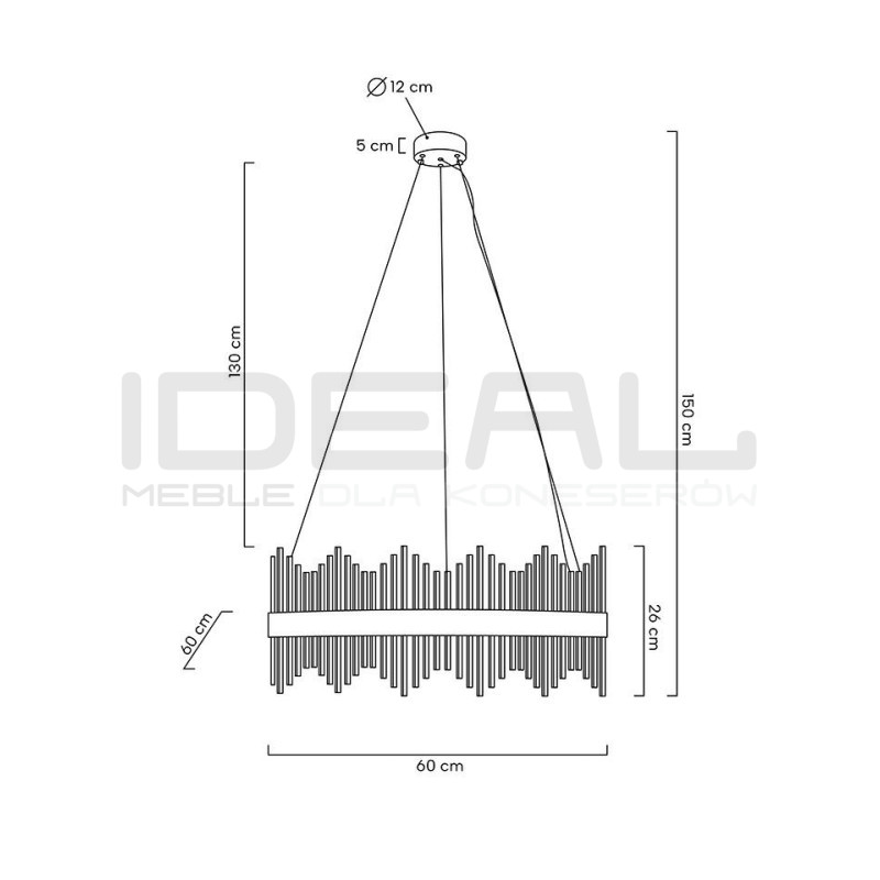 Lampa wisząca glamour Florens 60 złota kryształowe pałeczki