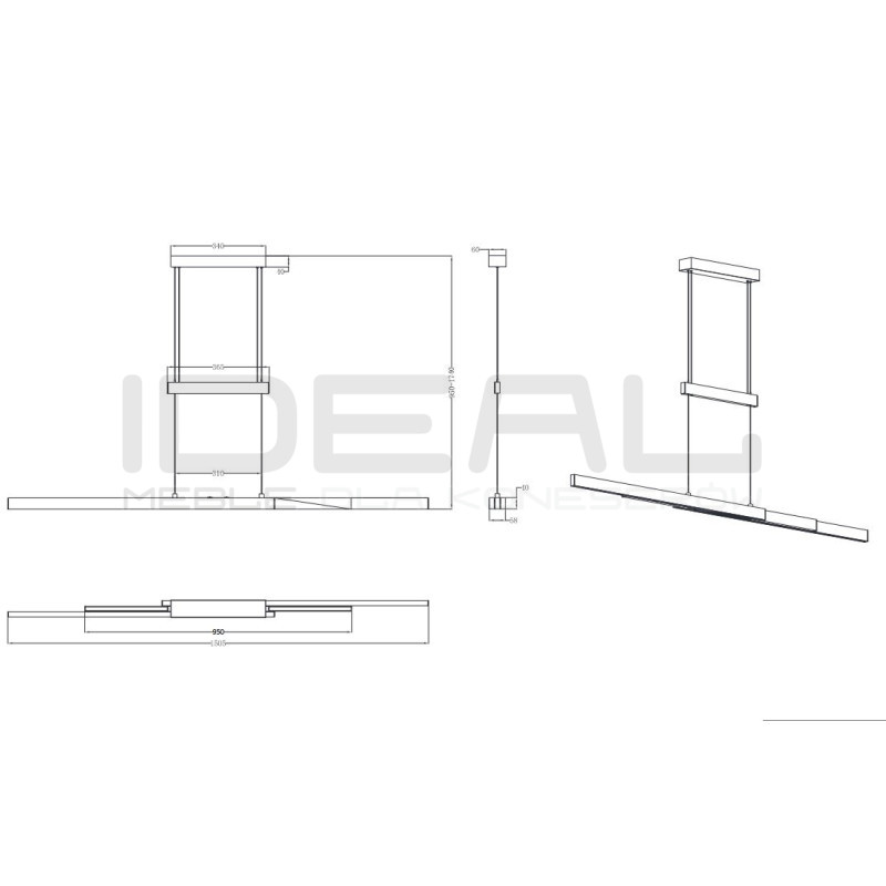 Lampa wisząca Pozioma Bruno czarna złoty akcent Led