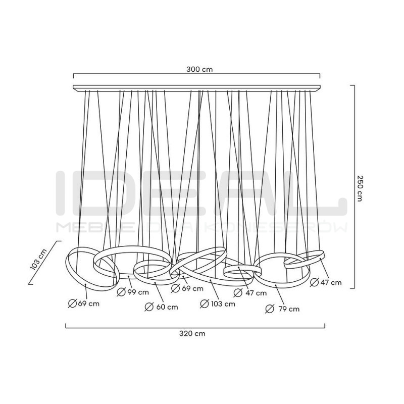 Lampa wisząca glamour LIBERTY LINE 8 złota 320 cm