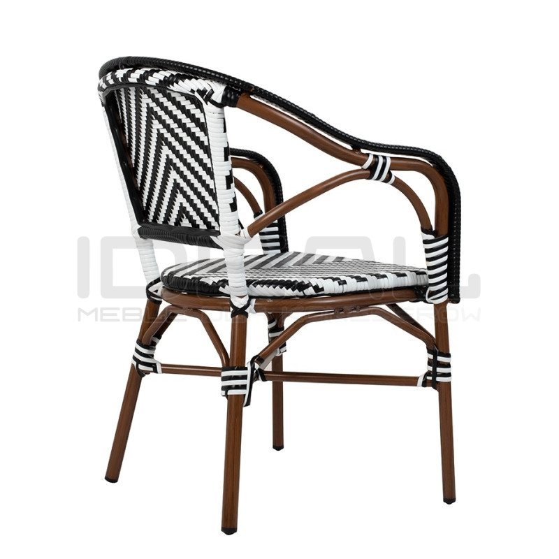 Krzesło ogrodowe CAFE AZURE z podłokietnikami biało czarne