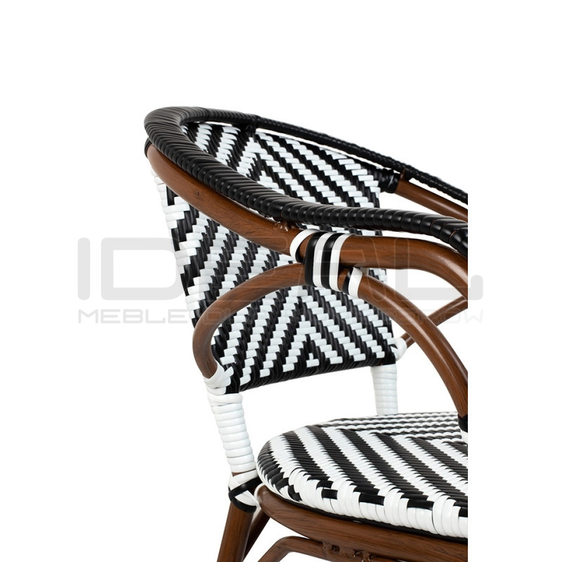 Krzesło ogrodowe CAFE AZURE z podłokietnikami biało czarne