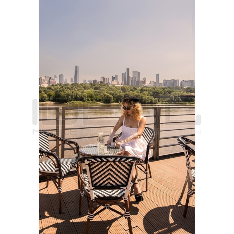 Krzesło ogrodowe CAFE AZURE z podłokietnikami biało czarne