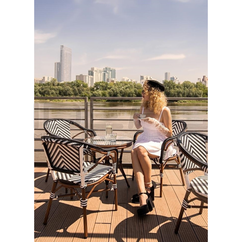 Krzesło ogrodowe CAFE AZURE z podłokietnikami biało czarne