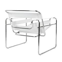 Fotel Ivan Wassily biały bauhaus ekoskóra metalowa podstawa