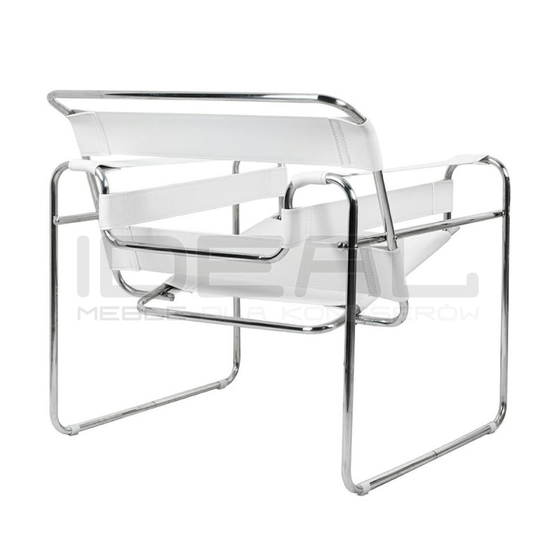 Fotel Ivan Wassily biały bauhaus ekoskóra metalowa podstawa