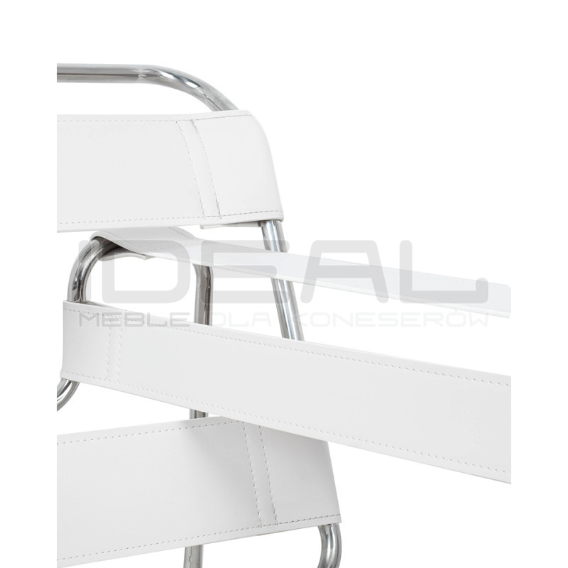 Fotel Ivan Wassily biały bauhaus ekoskóra metalowa podstawa