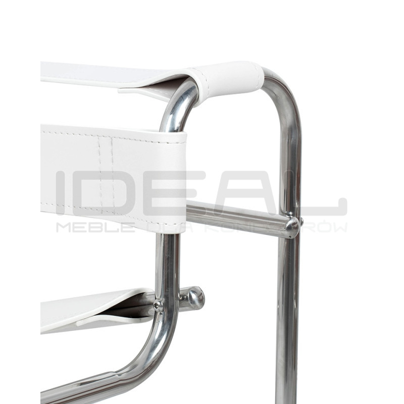 Fotel Ivan Wassily biały bauhaus ekoskóra metalowa podstawa