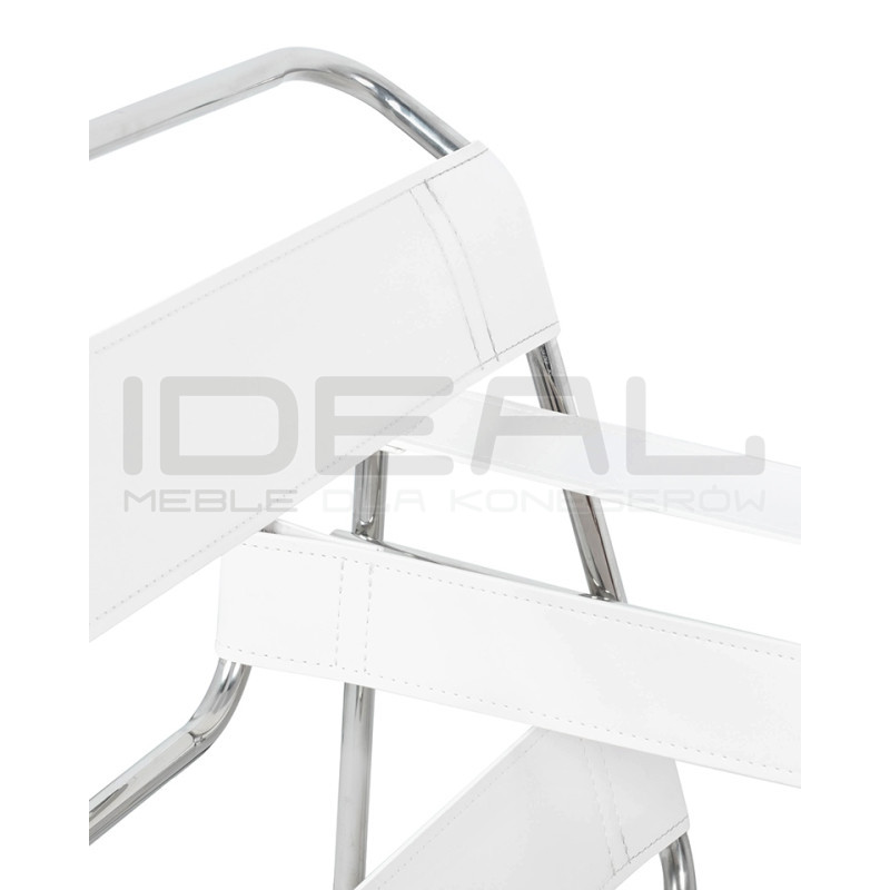 Fotel Ivan Wassily biały bauhaus ekoskóra metalowa podstawa
