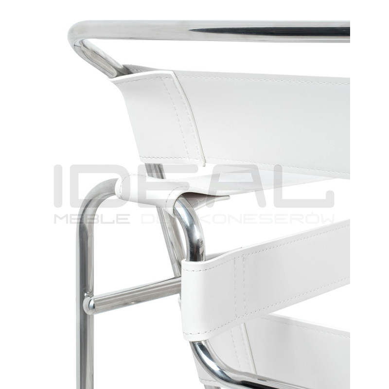 Fotel Ivan Wassily biały bauhaus ekoskóra metalowa podstawa