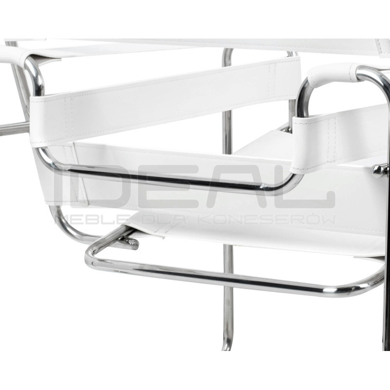 Fotel Ivan Wassily biały bauhaus ekoskóra metalowa podstawa