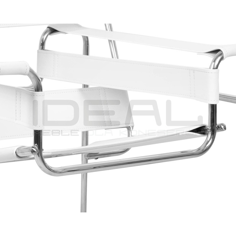 Fotel Ivan Wassily biały bauhaus ekoskóra metalowa podstawa