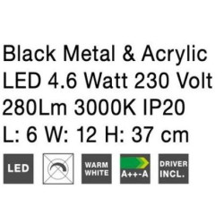 Czarny Kinkiet obrotowy wg własnej osi i po okręgu Moccio