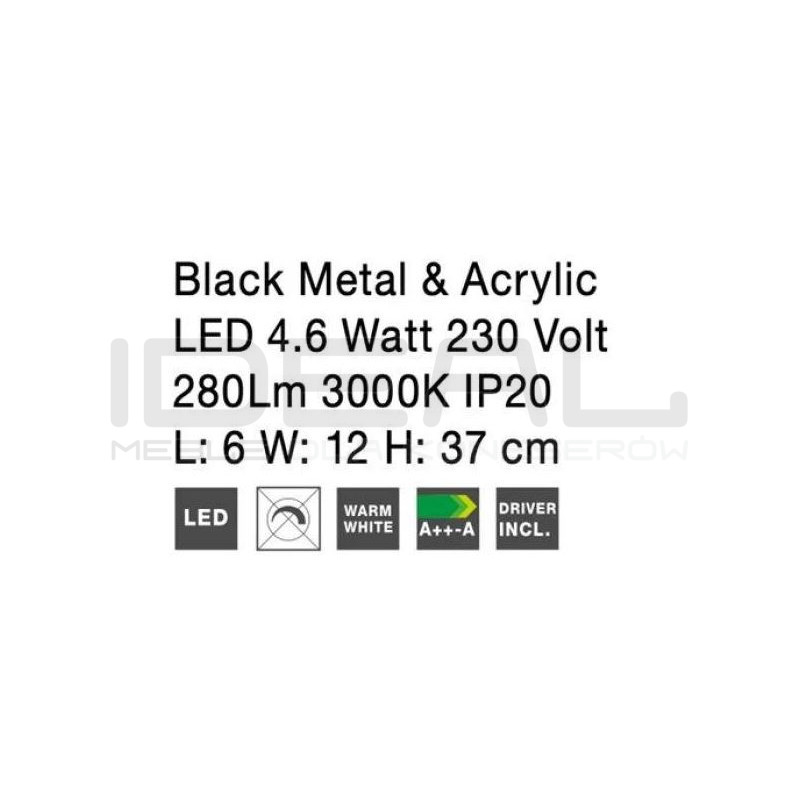 Czarny Kinkiet obrotowy wg własnej osi i po okręgu Moccio