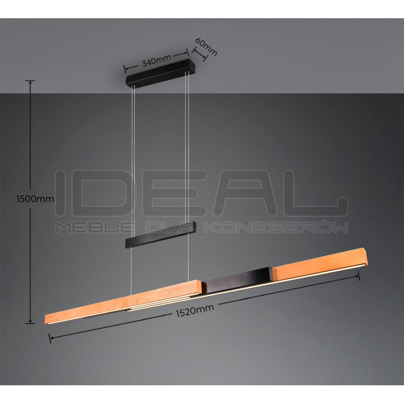 Lampa wisząca Pozioma Bruno czarno drewniana Led