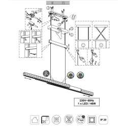 Lampa wisząca Pozioma Bruno czarno drewniana Led